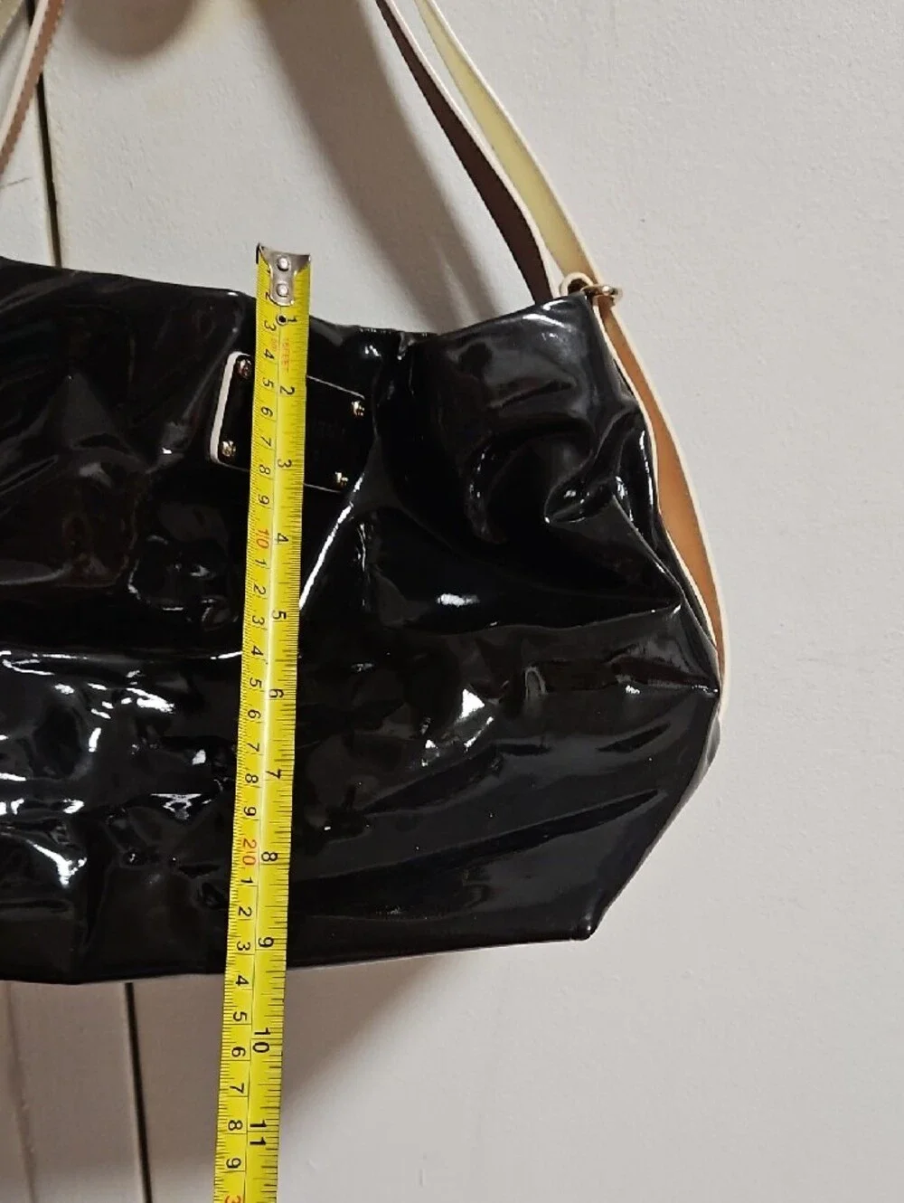 kate spade Black Patent Shoulder Bag with Light Tan Straps